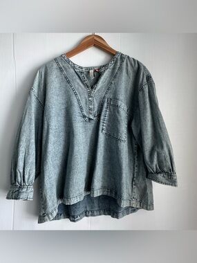 Anthropologie Pilcro Washed Denim-Look Pullover Top